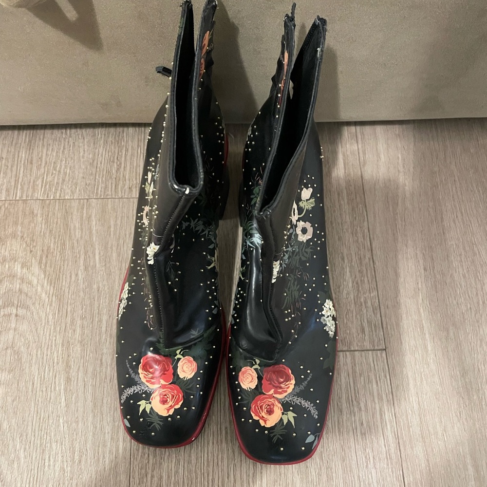 Zara Floral Black Boots